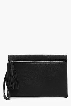 Boohoo Kelly Zip & Tassel Clutch Bag