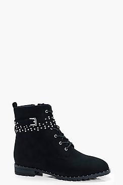 Boohoo Heidi Pin Stud Hiker Boot