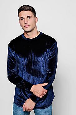 Boohoo Long Sleeve Velour T-shirt In Muscle Fit