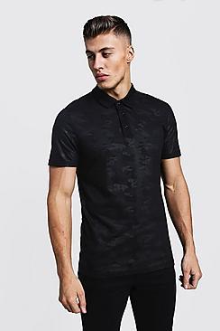 Boohoo Tonal Camo Button Through Polo