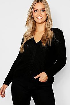 Boohoo Plus Ruched Front Knitted Jumper
