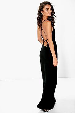 Boohoo Tall Mei Lace Up Back V Neck Maxi Dress