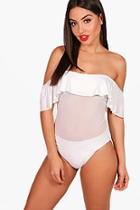 Boohoo Cyprus Bardot Ruffle Swimsuit