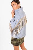 Boohoo Fayre Tassel Back Oversize Denim Jacket