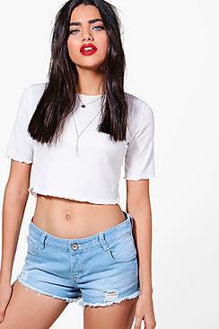 Boohoo Becki Fray Hem Denim Shorts