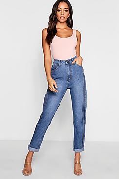 Boohoo Stripe Denim Mom Jean