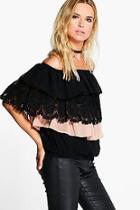 Boohoo Laura Crochet Lace Ruffle Bardot Top