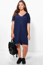 Boohoo Plus Laura V Neck Rib Detail Shift Dress Navy