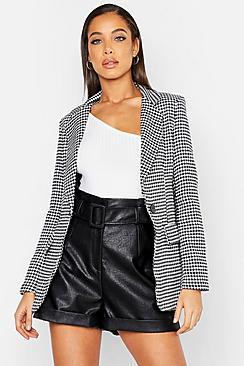 Boohoo Woven Dogtooth Button Blazer