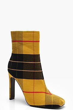 Boohoo Flat Heel Tartan Square Toe Shoe Boots