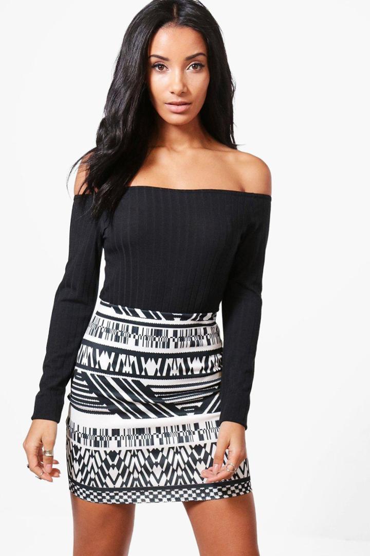 Boohoo Hayleigh Monochrome Print Mini Skirt Multi