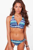 Boohoo Bahamas Aztec Enhance Triangle Bikini Blue