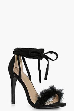 Boohoo Kayla Faux Feather Wrap Strap Heels