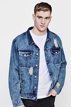 Boohoo Oversized Denim Jacket With Light Paint Splatter