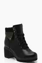 Boohoo Padded Cuff Lace Up Chunky Hiker Boots