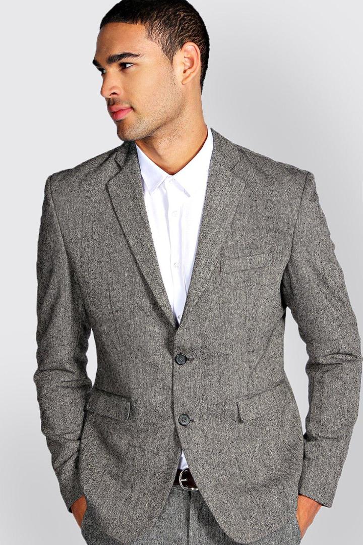 Boohoo Slim Fit Tweed Blazer Grey