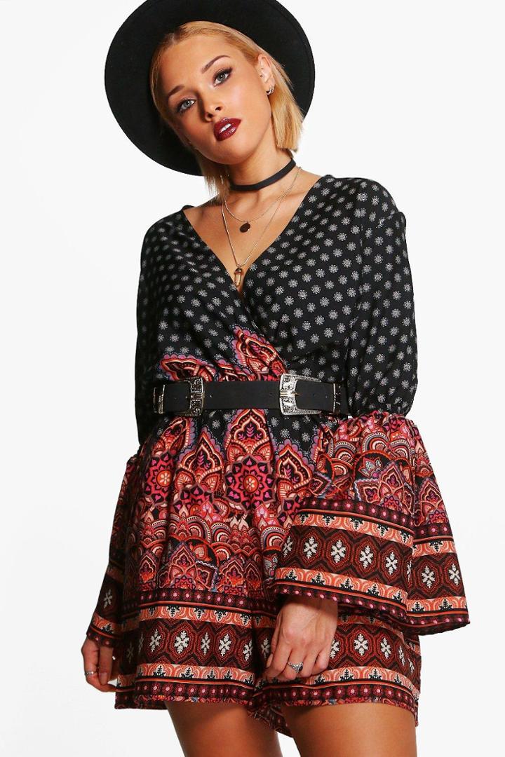 Boohoo Plus Lydia Paisley Print Wrap Playsuit Multi