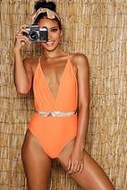 Boohoo Neon Snake Belted Swimsuit