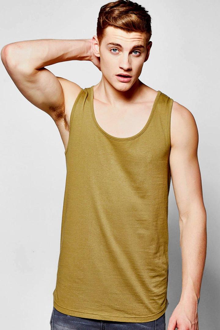 Boohoo Longline Tank Top With Split Panel Khaki