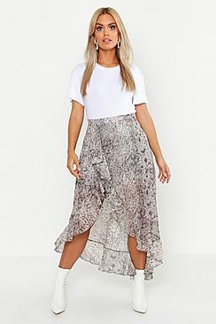 Boohoo Plus Snake Print Ruffle Skirt