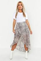 Boohoo Plus Snake Print Ruffle Skirt