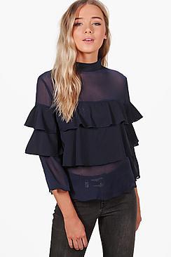 Boohoo Melissa Ruffle High Neck Blouse