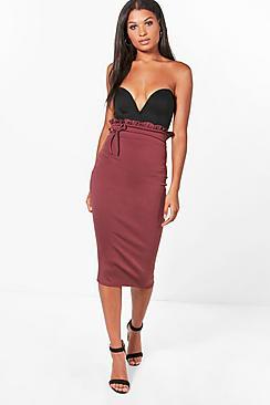 Boohoo Nadine Ruffle Waist Midi Skirt