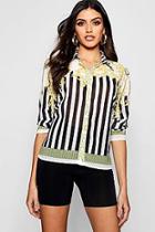 Boohoo Freya Stripe Scarf Print Chiffon Boxy Shirt