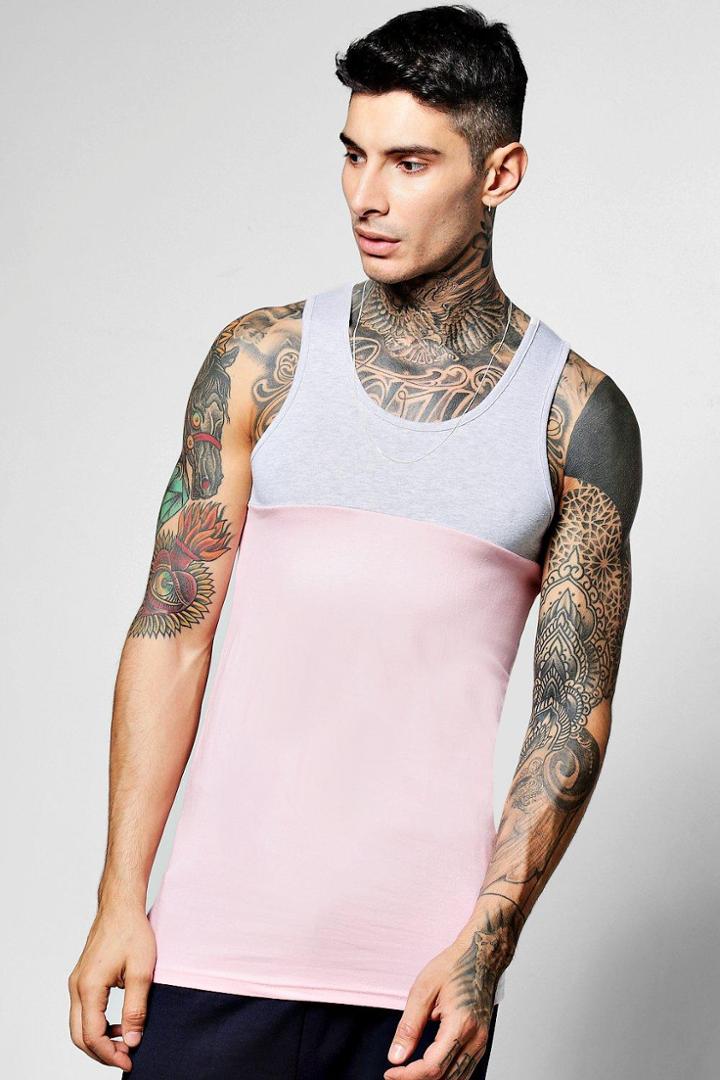 Boohoo Longline Muscle Fit Half And Half Tank Top Pink
