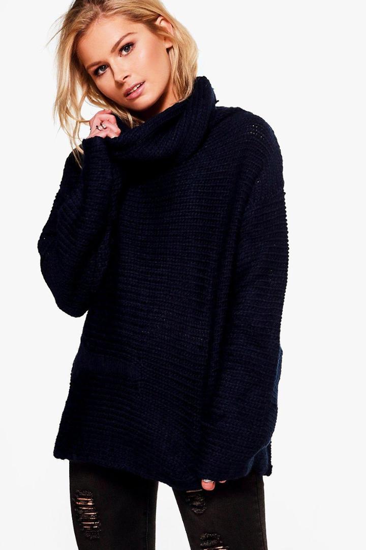 Boohoo Amina Cowl Neck Jumper Blue