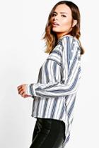 Boohoo Kellie Striped Button Shoulder Shirt White