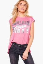 Boohoo Harley Oversized Foil Print T-shirt Pink