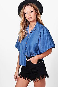 Boohoo Jo Frill Sleeve Button Front Shirt