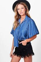 Boohoo Jo Frill Sleeve Button Front Shirt
