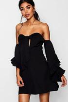 Boohoo Lex Knot Front Exaggerated Sleeve Skater Dress