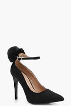 Boohoo Willow Pom Pom Trim Pointed Ankle Court Shoes