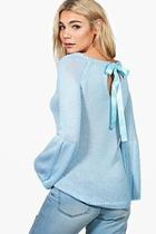 Boohoo Georgia Lace Up Back Wide Sleeve Jumper