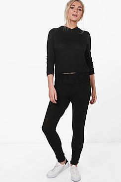 Boohoo Rebecca Lace Trim Hoody Loungewear Set