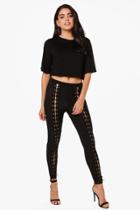 Boohoo Daisy Lace Up Trousers & Boxy Crop Co-ord Set Black