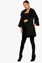 Boohoo Jessica Faux Fur Collar Wool Look Coat