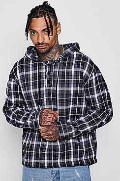 Boohoo Grey Brushed Check Hooded Shirt