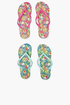 Boohoo Pineapple Floral Print 2 Pack Flip Flops