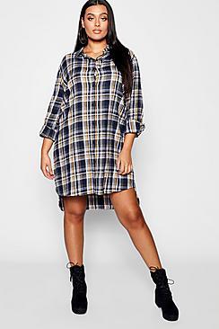 Boohoo Plus Check Oversized Shirt Dress