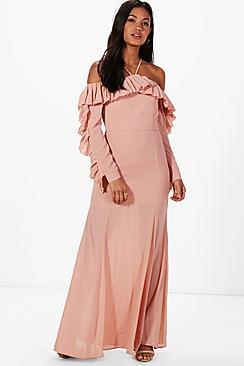 Boohoo Boutique Alex Pleated Frill Maxi Dress