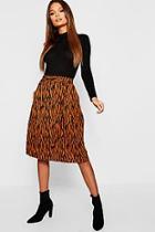 Boohoo Woven Tie Waist Tiger Print Midi Skirt