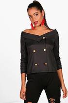 Boohoo Hannah Button Up Off The Shoulder Structured Top