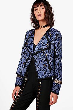 Boohoo Amelia Boutique Brocade Gold Trim Jacket