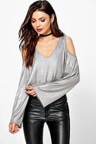 Boohoo Lilly Metallic Cold Shoulder Top