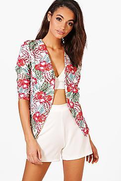 Boohoo Molly Tropical Print Collarless Blazer