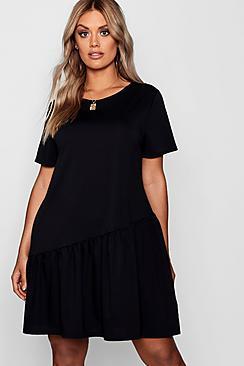 Boohoo Plus Tara Asymmetric Hem Shift Dress